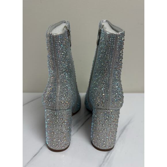 Lauren Lorraine Jam Silver Rhinestone Ankle Boots Womens size 9 Block Heel - Picture 3 of 7